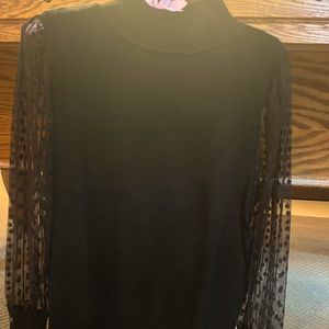 Talbots Black Mockneck Sweater Sheer Sleeves Size Petite Large NWT